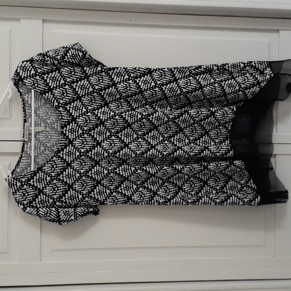 Bleeker and McDougal Large Women's tunic top, black and white with black sheer